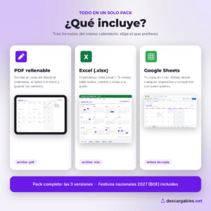 Qué incluye el pack: PDF rellenable, Excel y Google Sheets