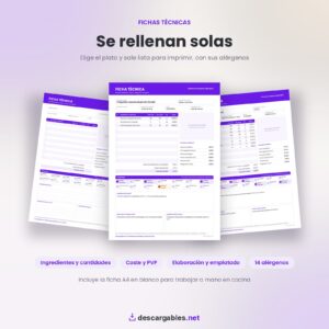 Fichas técnicas de cocina A4 para imprimir, rellenada y en blanco