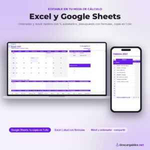 Agenda 2027 en Google Sheets en el portátil y hábitos en Excel en el móvil
