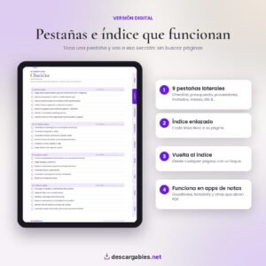 Agenda de boda digital para GoodNotes con pestañas laterales e índice enlazado