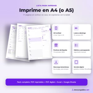 Agenda 2027 para imprimir en A4 o A5: características del pack (lunes a domingo, festivos BOE, hábitos y presupuesto, versión digital)