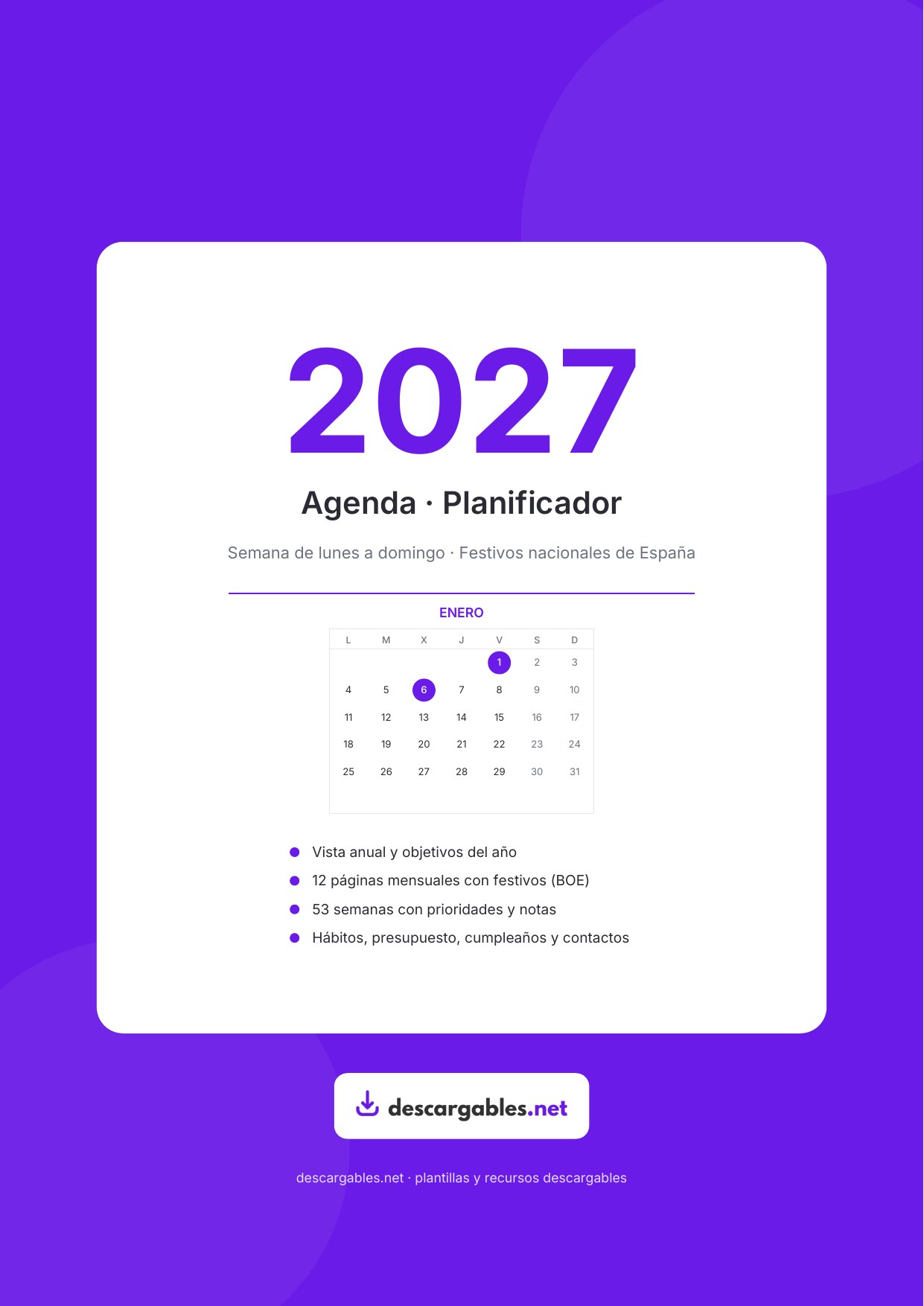 Portada de la Agenda 2027 de descargables.net, muestra gratis en PDF