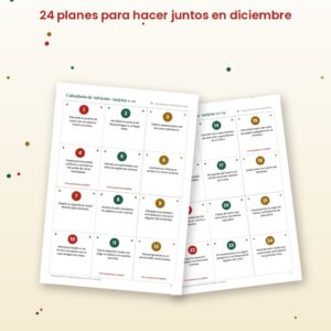 Calendario de Adviento para imprimir con 24 tarjetas de planes en familia, del pack de imprimibles de Navidad
