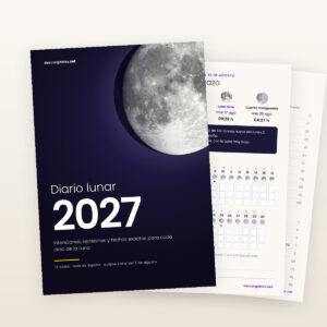 Diario lunar 2027 imprimible: portada «Noche serena» con páginas del índice y del ciclo