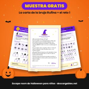 Muestra gratis del escape room de Halloween para niños: carta de la bruja Rufina y reto 1