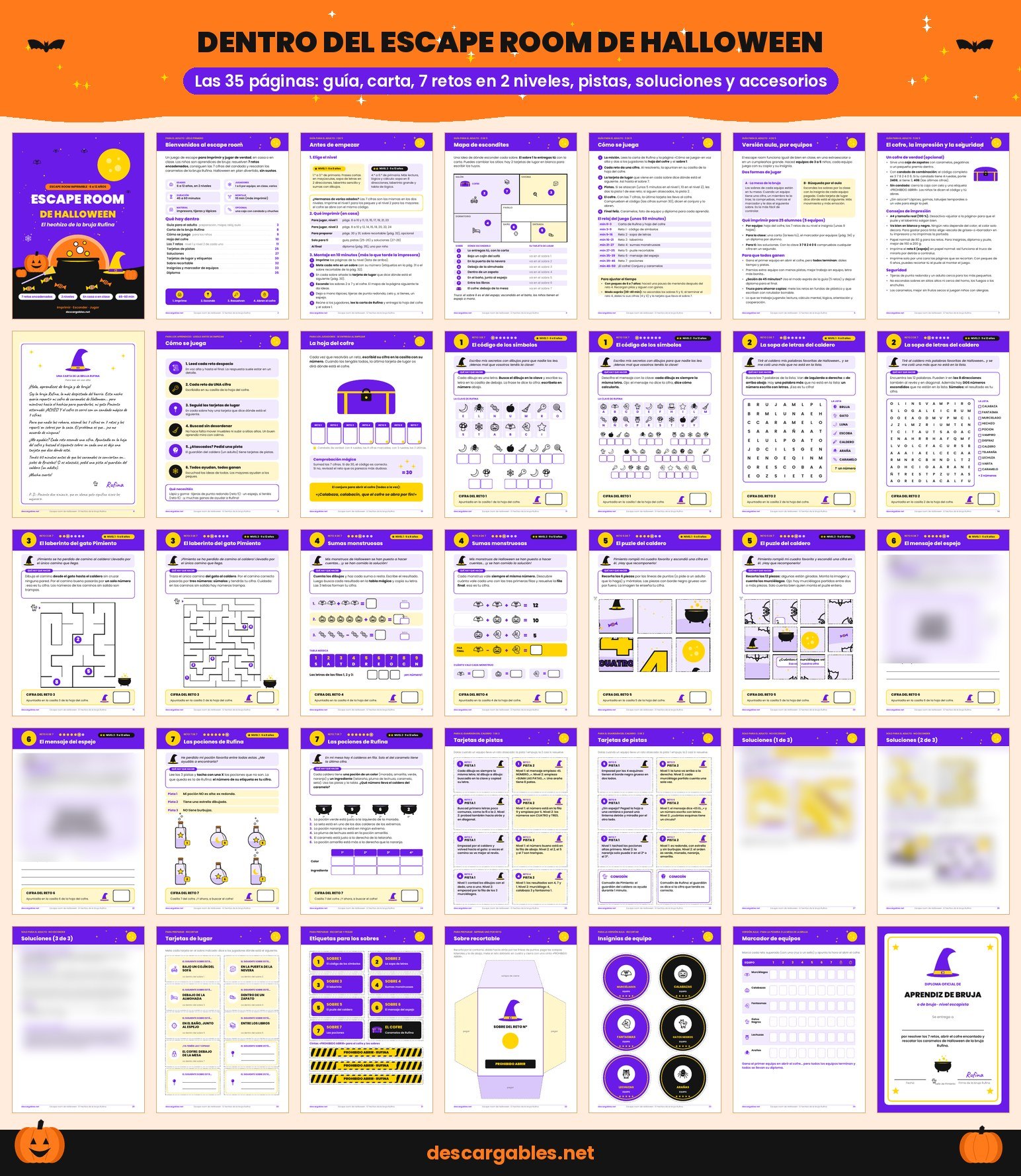 Escape room de Halloween para niños: las 35 páginas del PDF para imprimir