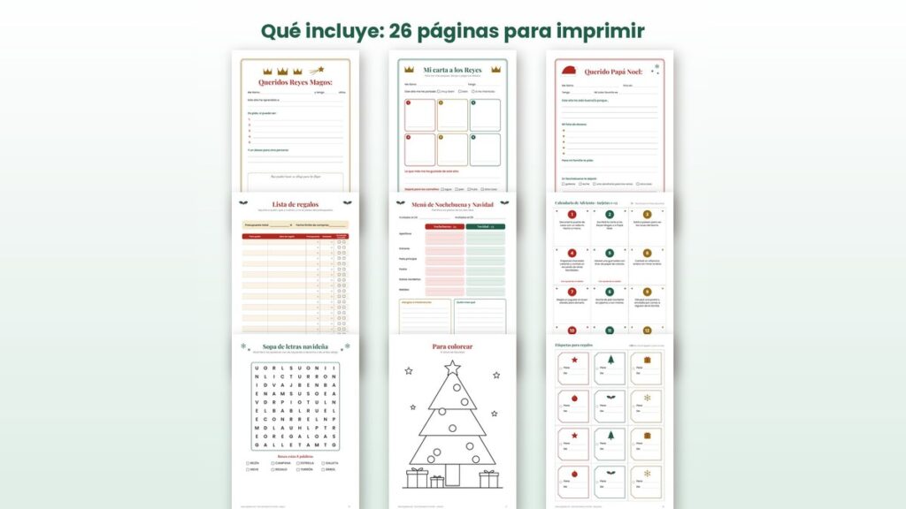 Juegos de Navidad en familia: imprimibles del pack con cartas a los Reyes Magos y a Papá Noel, lista de regalos, menú, Adviento, laberinto y tarjetas