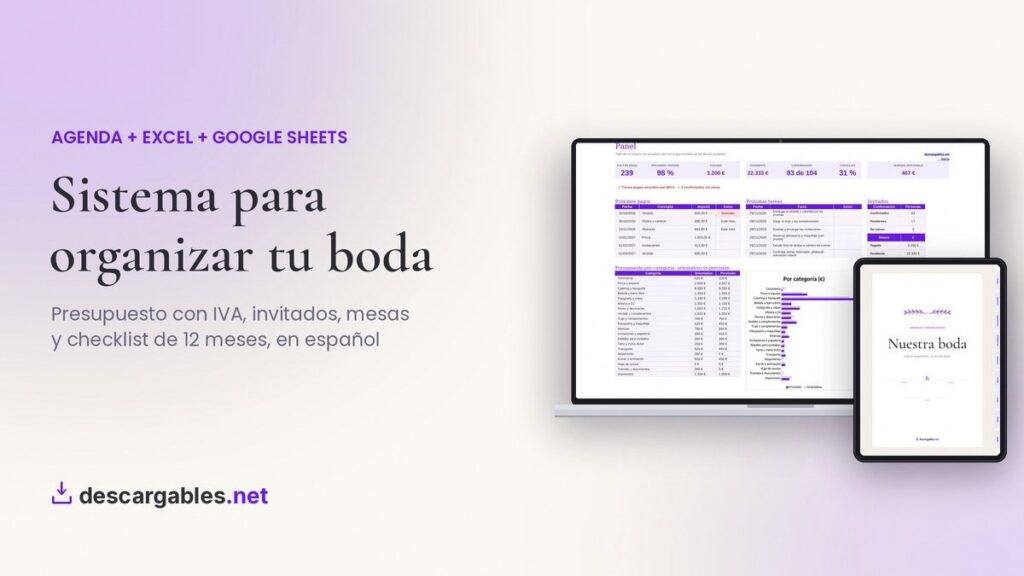 Sistema para organizar tu boda de descargables.net: agenda, Excel y Google Sheets