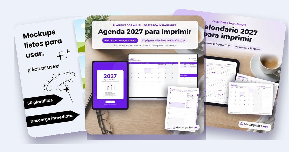 Pack de bienvenida gratis: Calendario 2027, muestra de la Agenda 2027 y 50 plantillas Canva