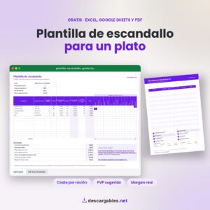 Plantilla de escandallo gratis en Excel, Google Sheets y PDF para calcular el coste de un plato