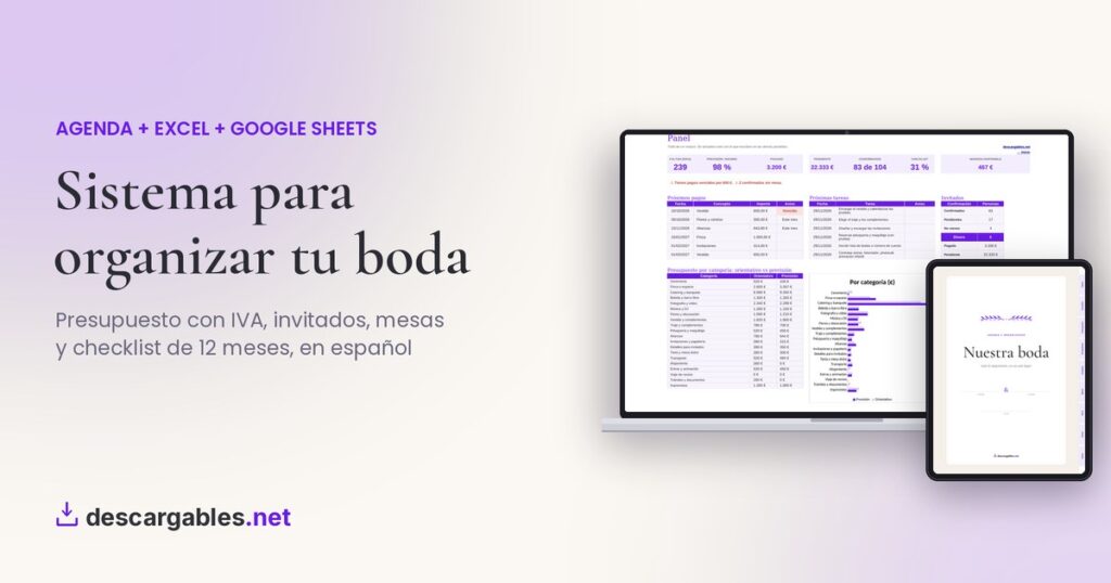 Sistema para organizar tu boda de descargables.net: agenda, Excel y Google Sheets